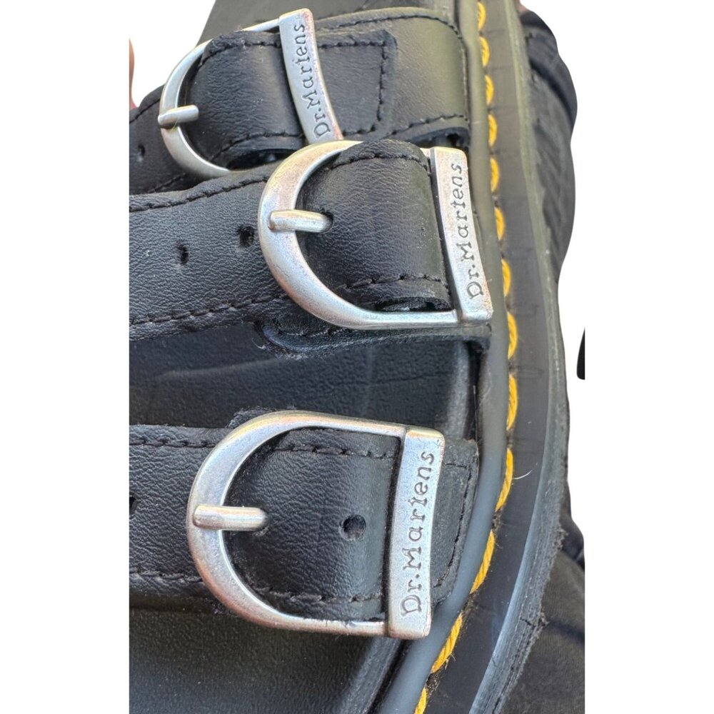 Dr. Martens Blaire Black Leather Slide Sandals Size 7 Triple Strap & Buckles - Picture 13 of 13